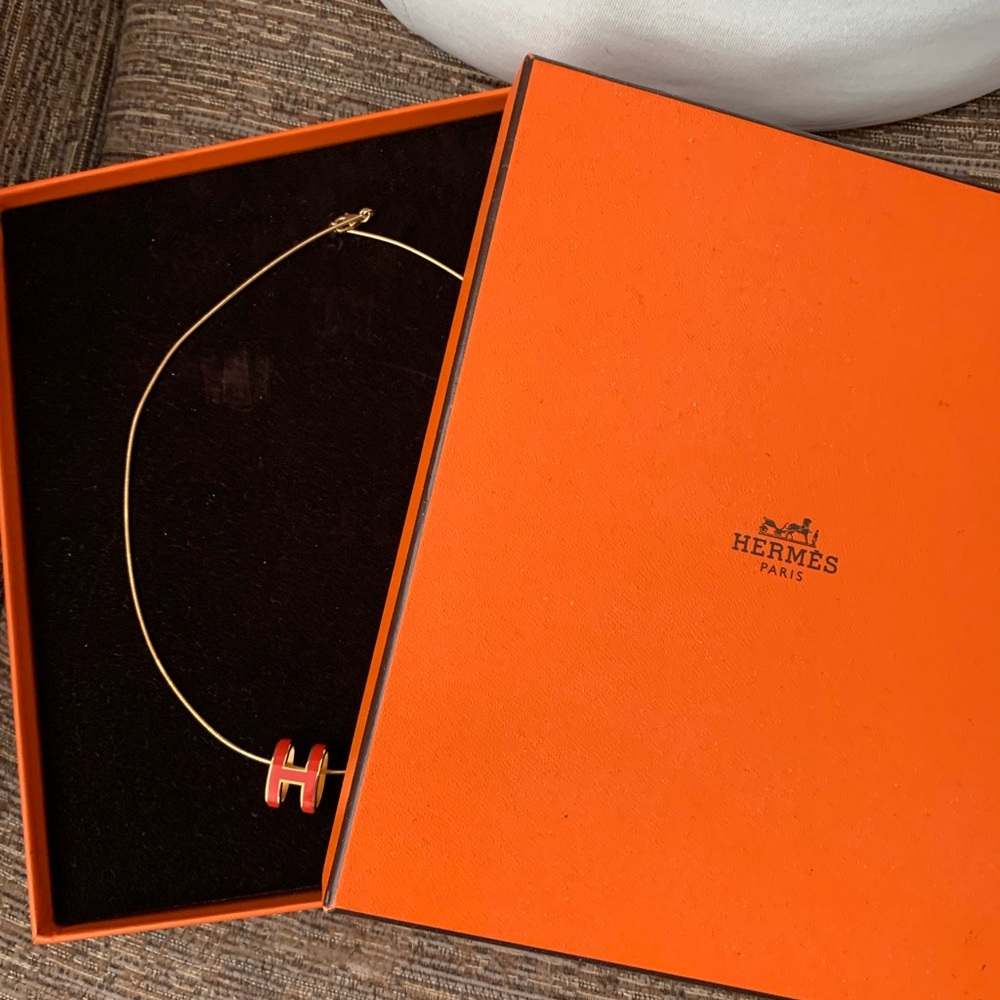 authentic Hermes H necklace orange and gold 🔶🟡